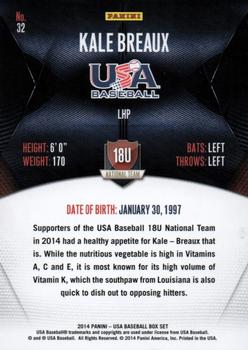 2014 Panini USA Baseball #32 Kale Breaux Back