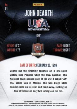 2014 Panini USA Baseball #61 John Dearth Back