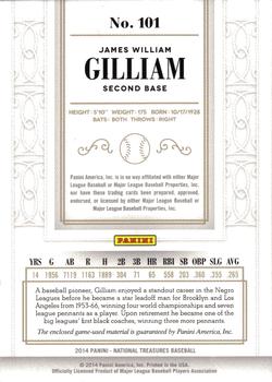 2014 Panini National Treasures #101 Jim Gilliam Back