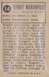 1963 Bazooka All-Time Greats - Silver #14 Rabbit Maranville Back