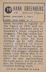1963 Bazooka All-Time Greats - Silver #19 Hank Greenberg Back