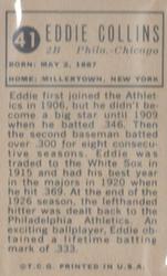 1963 Bazooka All-Time Greats - Silver #41 Eddie Collins Back