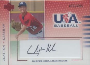 2005 Upper Deck USA Baseball Junior National Team - 2005 Junior National Team Signatures Black Ink #CK Clayton Kershaw Front