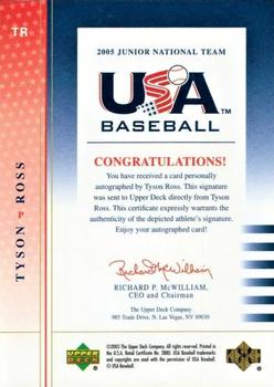 2005 Upper Deck USA Baseball Junior National Team - 2005 Junior National Team Signatures Black Ink #TR Tyson Ross Back
