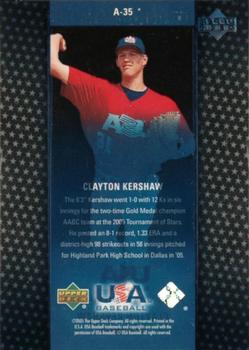 2005 Upper Deck USA Baseball Junior National Team - Vision of the Future #A-35 Clayton Kershaw Back