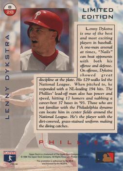 1994 Upper Deck Denny's Holograms #8 Lenny Dykstra Back