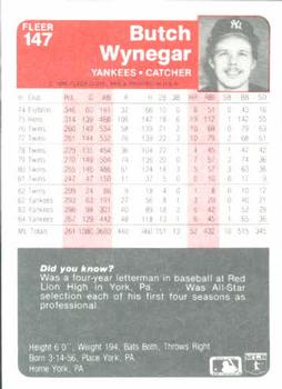 1985 Fleer #147 Butch Wynegar Back