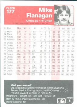 1985 Fleer #177 Mike Flanagan Back