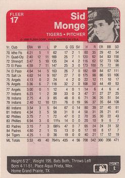 1985 Fleer #17 Sid Monge Back