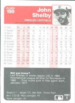 1985 Fleer #190 John Shelby Back
