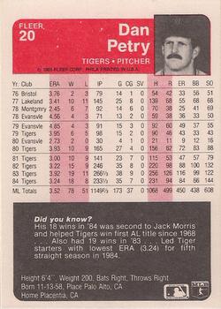 1985 Fleer #20 Dan Petry Back