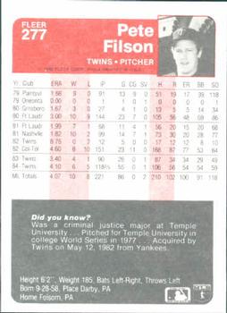 1985 Fleer #277 Pete Filson Back