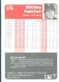 1985 Fleer #279 Mickey Hatcher Back
