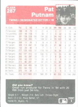 1985 Fleer #287 Pat Putnam Back