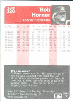 1985 Fleer #328 Bob Horner Back