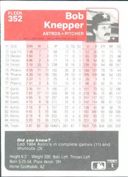 1985 Fleer #352 Bob Knepper Back