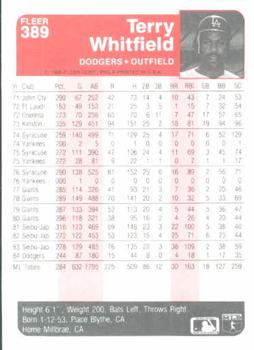 1985 Fleer #389 Terry Whitfield Back