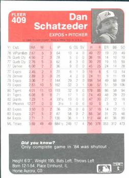 1985 Fleer #409 Dan Schatzeder Back