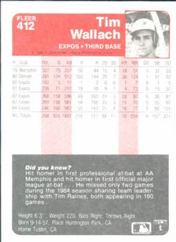 1985 Fleer #412 Tim Wallach Back