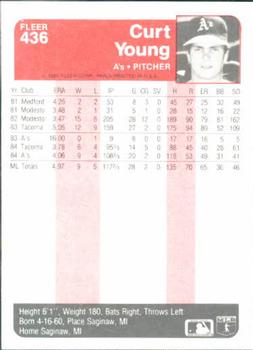 1985 Fleer #436 Curt Young Back