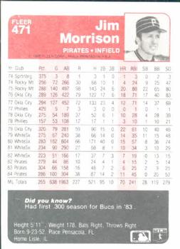 1985 Fleer #471 Jim Morrison Back