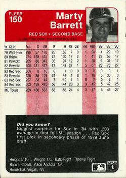 1985 Fleer #150 Marty Barrett Back