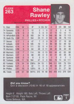 1985 Fleer #263 Shane Rawley Back