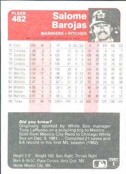 1985 Fleer #482 Salome Barojas Back