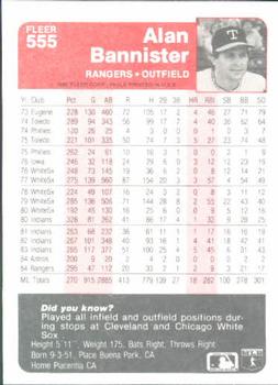 1985 Fleer #555 Alan Bannister Back