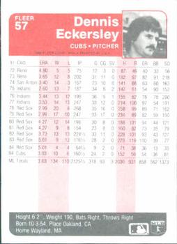 1985 Fleer #57 Dennis Eckersley Back