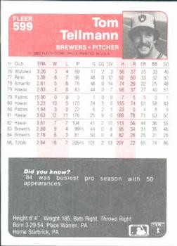 1985 Fleer #599 Tom Tellmann Back