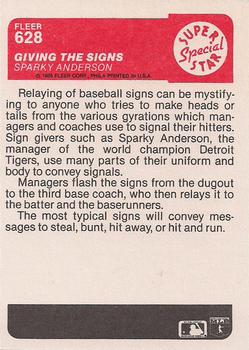 1985 Fleer #628 Giving the Signs (Sparky Anderson) Back