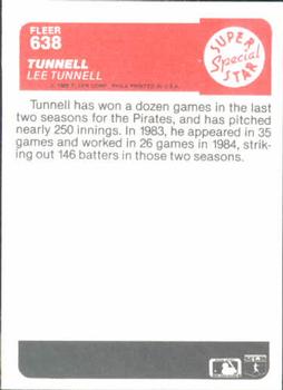1985 Fleer #638 Holland Tunnell (Lee Tunnell) Back