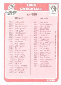 1985 Fleer #658 Checklist: Expos / A's / Indians / Pirates Back