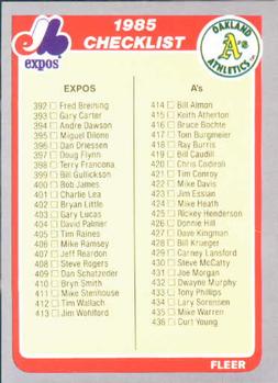 1985 Fleer #658 Checklist: Expos / A's / Indians / Pirates Front