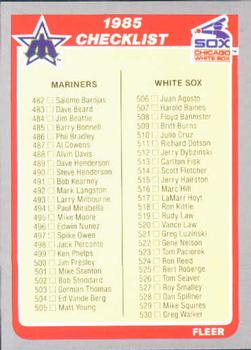 1985 Fleer #659 Checklist: Mariners / White Sox / Reds / Rangers Front