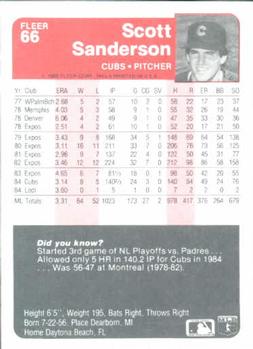 1985 Fleer #66 Scott Sanderson Back