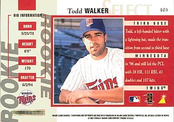 1997 Select #103 Todd Walker Back