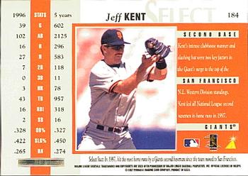 1997 Select #184 Jeff Kent Back