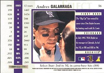 1997 Select #56 Andres Galarraga Back