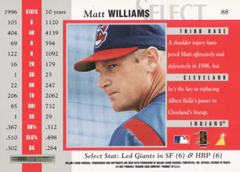 1997 Select #88 Matt Williams Back
