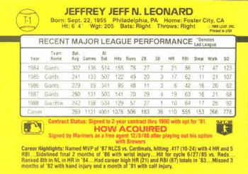 1989 Donruss Traded #T-1 Jeffrey Leonard Back