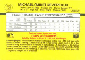 1989 Donruss Traded #T-30 Mike Devereaux Back