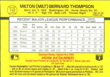 1989 Donruss Traded #T-43 Milt Thompson Back