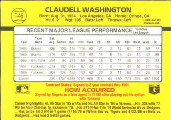1989 Donruss Traded #T-46 Claudell Washington Back