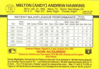 1989 Donruss Traded #T-52 Andy Hawkins Back