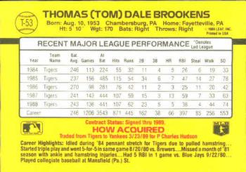 1989 Donruss Traded #T-53 Tom Brookens Back