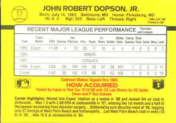 1989 Donruss Traded #T-7 John Dopson Back