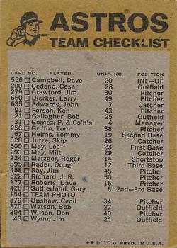 1974 Topps - Team Checklists #NNO Houston Astros Back