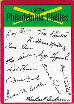 1974 Topps - Team Checklists #NNO Philadelphia Phillies Front